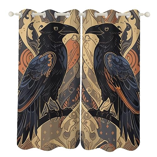 LDZDGD Wikinger Vorhänge, Norse Mythology Art Pattern Grommet Vorhänge, 2 Panels Set für Wohnzimmer, Schlafzimmer Blackout Thermal (Color : Huginn and Muninn, Size : 132 x 213CM) von LDZDGD