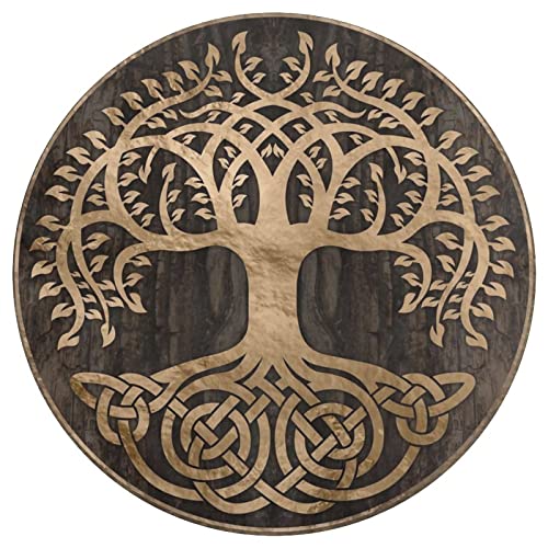 Living Room Decor Runder Teppich, Nordischer Mythologie-Tätowierungs-Totem-Symbol-Grafik-Teppich, Weiche, Bequeme Flanell-Bodenmatte für Wohnzimmer und Schlafzimmer (Color : Tree of Life C, Size : 1 von LDZDGD