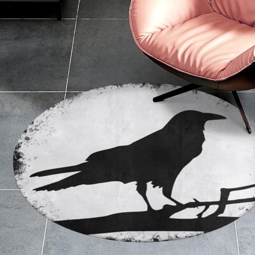 Runder Wikinger-Teppich – Nordischer Mythologie-Druck-Teppich für Schlafzimmer, Wohnzimmer, Wohnheim-Dekoration – Weiche, Gemütliche Flanell-Bodenüberwurfmatte(Color:Odin's Raven,Size:100 x 100CM) von LDZDGD