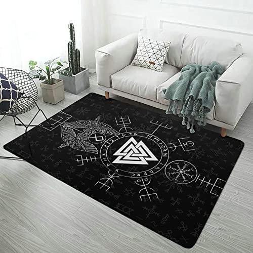 Wikinger Teppich für Schlafzimmer Wohnzimmer, Nordische Mythologie-Grafik-Wohnkultur, Flauschiger, Weicher, Bequemer Flanellteppich, Rutschfest, Waschbar ( Color : Valknut Symbol , Size : 150 x 240CM von LDZDGD