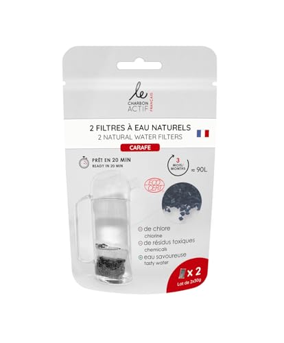 1 Jahr gefiltertes Wasser Set mit 2 Boxen Pflanzlicher Aktivkohle-Wasserfilter zur Reduzierung von Kalk, Chlor & geschmacksstörenden Stoffen im Leitungswasser von le charbon actif français