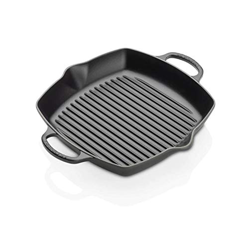 Le Creuset Signature Hohe quadratische Grillpfanne aus Gusseisen mit Hilfsgriff, für alle Herdarten und Backöfen, 30 cm, Schwarz matt, 20200300000422 von LE CREUSET