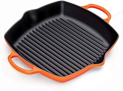 Le Creuset Signature Hohe quadratische Grillpfanne aus Gusseisen mit Hilfsgriff, für alle Herdarten und Backöfen, 30 cm, Ofenrot, 20200300900422 von LE CREUSET