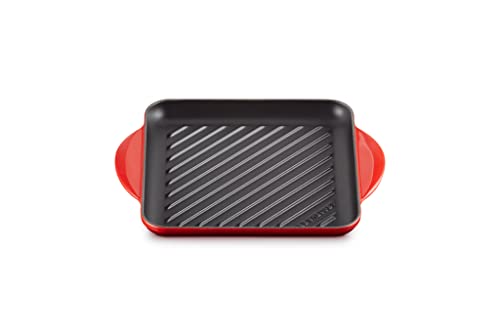 Le Creuset Quadratische Grillplatte aus Gusseisen mit Hilfsgriff, 24 cm, Kirschrot, 20205240600460 von LE CREUSET