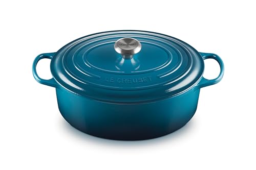 Le Creuset Signature Gusseisen-Bräter mit Deckel, Ø 31 cm, Oval, Für alle Herdarten und Induktion geeignet, Volumen: 6,3 l, 5,705 kg, Deep Teal, 21178316422430 von LE CREUSET