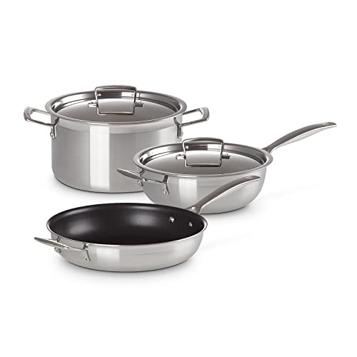 LE CREUSET 3-ply Antihaft-Bratpfanne, Für alle Herdarten inkl. Induktion geeignet + Antihaft-Sautépfanne mit Deckel + Fleischtopf mit Deckel von LE CREUSET