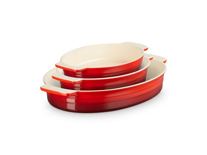 LE CREUSET Auflaufform Auflaufform Klassik oval kirschrot 24/27/36 Set 3tlg, Steinzeug von LE CREUSET