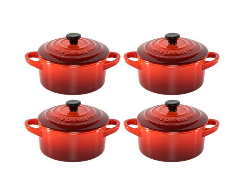 LE CREUSET Kochtopf 4x1 Mini Braeterset m.Deckel 10x5cm kirschrot von LE CREUSET