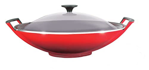 Le Creuset Gusseisen-Wok mit Glasdeckel, Ø 36 cm, 4,5 L, Kirschrot, 25304360600460 von LE CREUSET