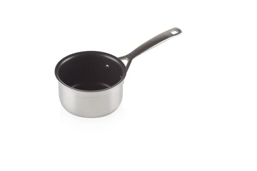 Le Creuset Antihaftbeschichteter Milchtopf aus 3-ply Edelstahl, Ø 14 cm, Für alle Herdarten inkl. Induktion geeignet, Silber, 96201214001000 von LE CREUSET