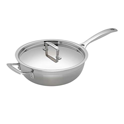 Le Creuset Antihaftbeschichtete Sautépfanne mit Gegengriff aus 3-ply Edelstahl mit Deckel, Ø 24 cm, Für alle Herdarten inkl. Induktion geeignet, Silber, 96201424001000 von LE CREUSET