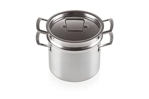 Le Creuset Pastatopf aus 3-ply Edelstahl mit Deckel und Sieb, Ø 20 cm, Für alle Herdarten inkl. Induktion geeignet, Silber, 96200520001000 von LE CREUSET