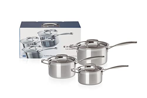 Le Creuset 3-teiliges Profitopfset aus 3-ply Edelstahl mit passenden Deckeln, 3-tlg., Ø 16/18/20 cm, Für alle Herdarten inkl. Induktion geeignet, Silber, 96209000001000 von LE CREUSET