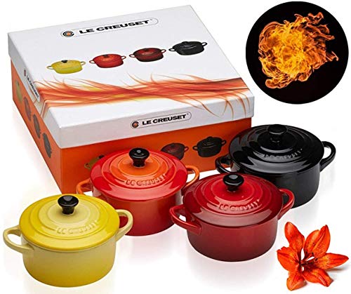 Le Creuset 4er-Set Mini Cocottes aus Steinzeug, je 200 ml, 10 x 5 cm, Feuer und Flamme (Gelb/Kirschrot/Ofenrot/Schwarz), 79212105129100 von LE CREUSET