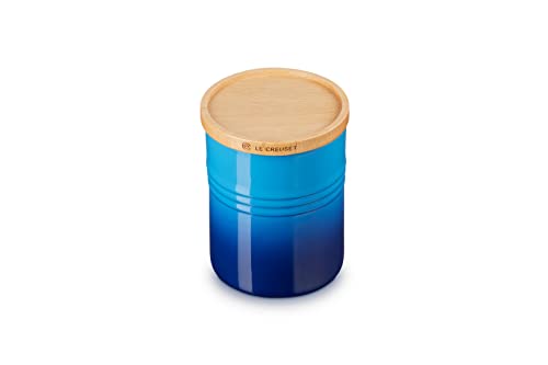 Le Creuset Steinzeug Mittelgroße Vorratsdose mit Holz-Deckel, Steinzeug, 540 ml, 10 cm, Azure, 60825542200099 von LE CREUSET