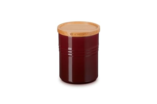 LE CREUSET Steinzeug Mittelgroße Vorratsdose mit Holz-Deckel, Steinzeug, 540 ml, 10 cm, Garnet, 60825549490099 von LE CREUSET