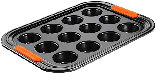 Le Creuset Antihaft Muffinform, Für 12 Stück (Ø 7 cm), Sauerteigbeständig, Aus Karbonstahl gefertigt, Anthrazit/Orange, 94100140000000 von LE CREUSET