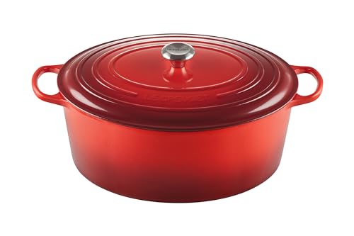 Le Creuset Signature Gusseisen-Bräter mit Deckel, Ø 40 cm, Oval, Für alle Herdarten und Induktion geeignet, Volumen: 13,9 l, 10,025 kg, Kirschrot, 21178400602430 von LE CREUSET