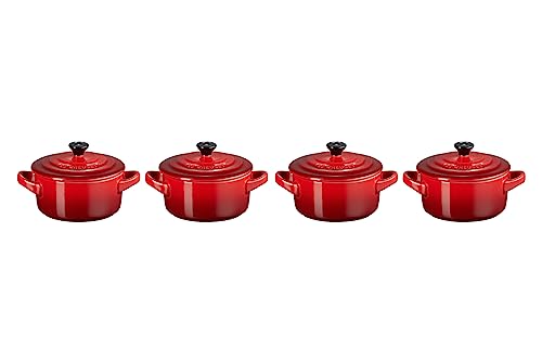 Le Creuset 4er-Set Mini Cocottes aus Steinzeug, je 200 ml, 10 x 5 cm, Steinzeug, Kirschrot, 79212100600100 von LE CREUSET