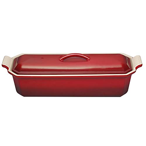 Le Creuset Pastetenform mit Presse aus Steinzeug, 32 cm, 1,4 L, Kirschrot, 91008432064000 von LE CREUSET