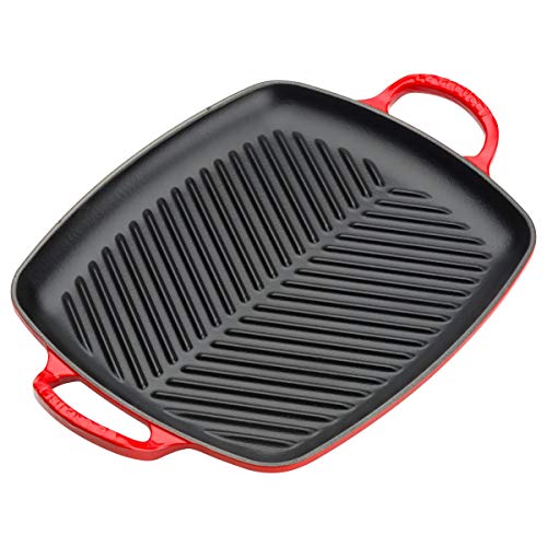 Le Creuset Signature Flache rechteckige Grillplatte aus Gusseisen mit Hilfsgriff, für alle Herdarten und Backöfen, 30 cm, Kirschrot, 20201300600422 von LE CREUSET