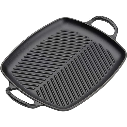 Le Creuset Signature Flache rechteckige Grillplatte aus Gusseisen mit Hilfsgriff, für alle Herdarten und Backöfen, 30 cm, Schwarz matt, 20201300000422 von LE CREUSET