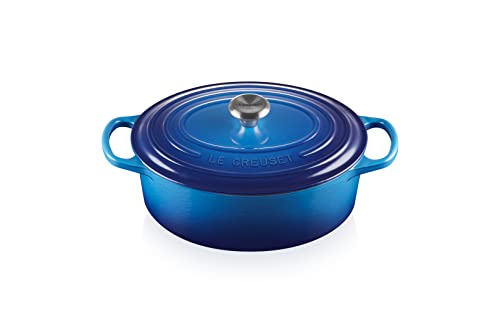 Le Creuset Signature Gusseisen-Bräter mit Deckel, Ø 25 cm, Oval, Für alle Herdarten und Induktion geeignet, Volumen: 3,2 l, 3,672 kg, Azure, 21178252202430 von LE CREUSET