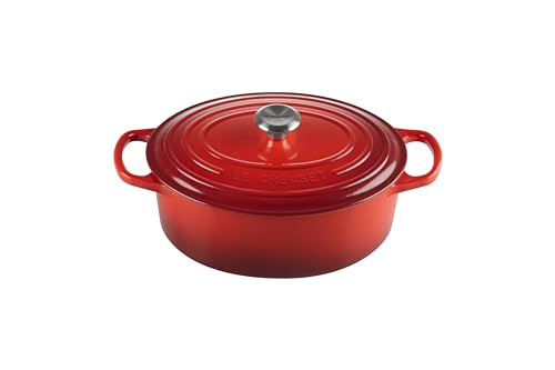 Le Creuset Signature Gusseisen-Bräter mit Deckel, Ø 27 cm, Oval, Für alle Herdarten und Induktion geeignet, Volumen: 4,1 l, 4,425 kg, Kirschrot, 21178270602430 von LE CREUSET