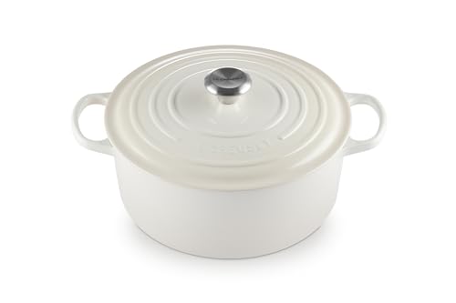 Le Creuset Signature Gusseisen-Bräter mit Deckel, Ø 28 cm, Rund, Für alle Herdarten und Induktion geeignet, Volumen: 6,7 l, 6,125 kg, Meringue, 21177287164430 von LE CREUSET