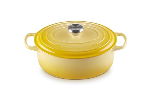 Le Creuset Signature Gusseisen-Bräter mit Deckel, Ø 29 cm, Oval, Für alle Herdarten und Induktion geeignet, Volumen: 4,7 l, 4,675 kg, Citrus, 21178294032430 von LE CREUSET