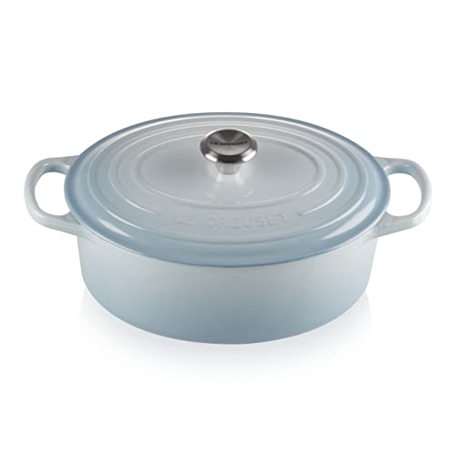 Le Creuset Signature Gusseisen-Bräter mit Deckel, Ø 29 cm, Oval, Für alle Herdarten und Induktion geeignet, Volumen: 4,7 l, 4,675 kg, Coastal Blue, 21178294202430 von LE CREUSET