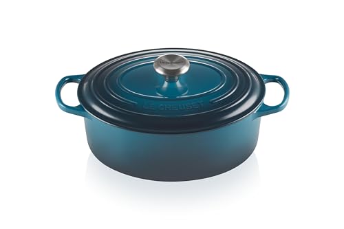 Le Creuset Signature Gusseisen-Bräter mit Deckel, Ø 29 cm, Oval, Für alle Herdarten und Induktion geeignet, Volumen: 4,7 l, 4,675 kg, Deep Teal, 21178296422430 von LE CREUSET