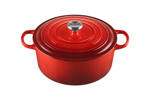 Le Creuset Signature Gusseisen-Bräter mit Deckel, Ø 30 cm, Rund, Für alle Herdarten und Induktion geeignet, Volumen: 8,4 l, 7,165 kg, Kirschrot, 21177300602430 von LE CREUSET