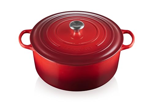 Le Creuset Signature Gusseisen-Bräter mit Deckel, Ø 34 cm, Rund, Für alle Herdarten und Induktion geeignet, Volumen: 12,6 l, 9,035 kg, Kirschrot von LE CREUSET