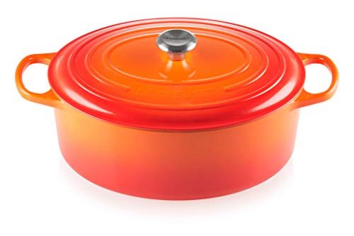 Le Creuset Signature Gusseisen-Bräter mit Deckel, Ø 35 cm, Oval, Für alle Herdarten und Induktion geeignet, Volumen: 8,9 l, 7,375 kg, Ofenrot, 21178350902430 von LE CREUSET