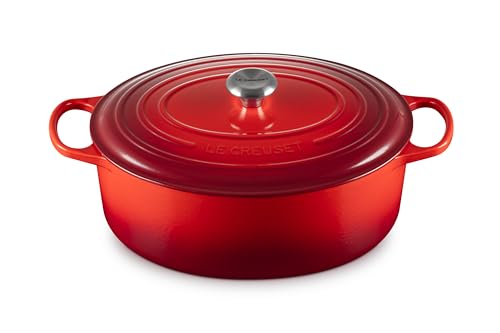 Le Creuset Signature Gusseisen-Bräter mit Deckel, Ø 35 cm, Oval, Für alle Herdarten und Induktion geeignet, Volumen: 8,9 l, 7,375 kg, Kirschrot, 21178350602430 von LE CREUSET