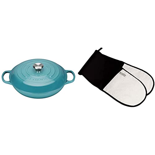 Le Creuset Signature Gusseisen Gourmet-Profitopf, Rund, Ø 30 cm, 3,5 l, Für alle Herdarten inkl. Induktion geeignet + Le Creuset Doppel-Handschuh mit Schlaufe von LE CREUSET