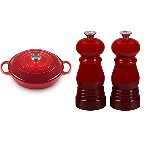 Le Creuset Signature Gusseisen Gourmet-Profitopf, Rund, Ø 30 cm, 3,5 l, Für alle Herdarten inkl. Induktion geeignet + Le Creuset Kleines Mühlenset, Salz- und Pfeffermühle, ABS-Kunststoff von LE CREUSET