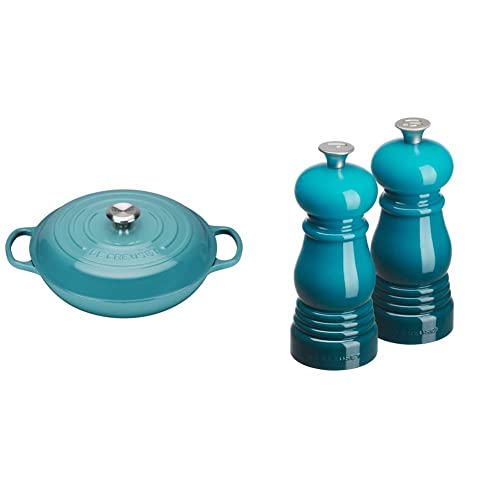 Le Creuset Signature Gusseisen Gourmet-Profitopf, Rund, Ø 30 cm, 3,5 l, Für alle Herdarten inkl. Induktion geeignet + Le Creuset Kleines Mühlenset, Salz- und Pfeffermühle, ABS-Kunststoff von LE CREUSET