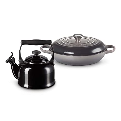 Le Creuset Signature Gusseisen Gourmet-Profitopf, Rund, Ø 30 cm, 3,5 l, Für alle Herdarten inkl. Induktion geeignet + Le Creuset Wasserkessel, Füllmenge: 2,1 l, Emaillierter Stahl/Phenolgriffe von LE CREUSET