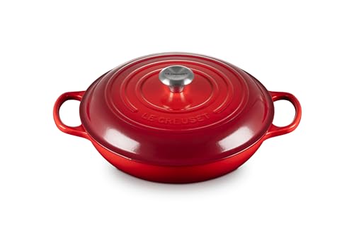 Le Creuset Signature Gusseisen Gourmet-Profitopf, Rund, Ø 30 cm, 3,5 l, Für alle Herdarten inkl. Induktion geeignet, 5,555 kg, Kirschrot, 21180300602430 von LE CREUSET