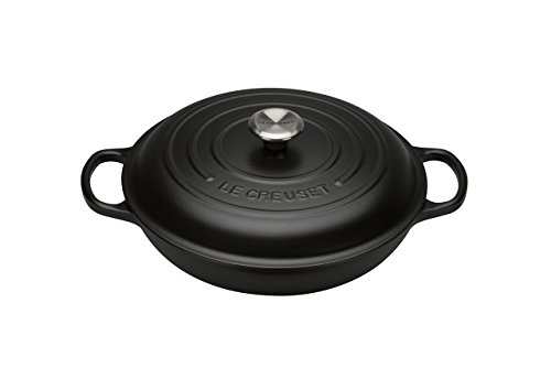 Le Creuset Signature Gusseisen Gourmet-Profitopf, Rund, Ø 30 cm, 3,5 l, Für alle Herdarten inkl. Induktion geeignet, 5,555 kg, Schwarz Matt, 21180300000430 von LE CREUSET