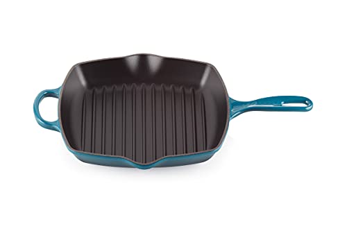 Le Creuset Signature Gusseisen-Grillpfanne, Quadratisch, 26 cm, Für alle Herdarten inkl. Induktion geeignet, 2,86 kg, Deep Teal, 20183266420422 von LE CREUSET