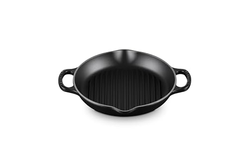 Le Creuset Signature Hohe runde Grillpfanne aus Gusseisen, für alle Herdarten und Backöfen, 25 cm, Schwarz matt, 20208250000422 von LE CREUSET