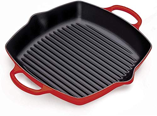 Le Creuset Signature Hohe quadratische Grillpfanne aus Gusseisen mit Hilfsgriff, für alle Herdarten und Backöfen, 30 cm, Kirschrot, 20200300600422 von LE CREUSET