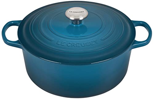 Le Creuset Signature Gusseisen-Bräter mit Deckel, Ø 28 cm, Rund, Für alle Herdarten und Induktion geeignet, Volumen: 6,7 l, 6,125 kg, Deep Teal, 21177286422430 von LE CREUSET