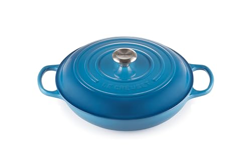 Le Creuset Signature emaillierte flache Auflaufform aus Gusseisen mit Deckel, 30 cm, 3,2 Liter, Marseille Blue, 211803020 von LE CREUSET