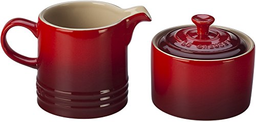 Le Creuset Steinzeug Creme und Zucker, 2-teiliges Set, Kirschrot von LE CREUSET