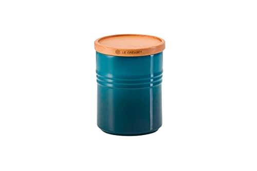 Le Creuset Steinzeug Mittelgroße Vorratsdose mit Holz-Deckel, Steinzeug, 540 ml, 10 cm, Deep Teal, 91044401642099 von LE CREUSET