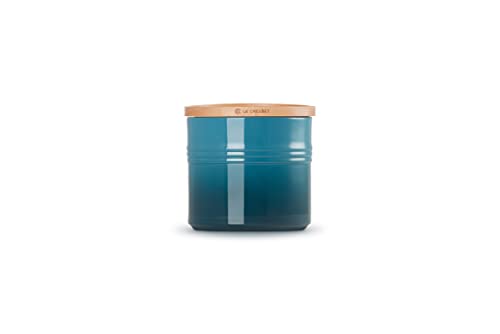 Le Creuset Le Creuset Steinzeug Mittelgroße Vorratsdose mit Holz-Deckel, Steinzeug, 1.1 L, 14 cm, Deep Teal, 91044403642099 von LE CREUSET